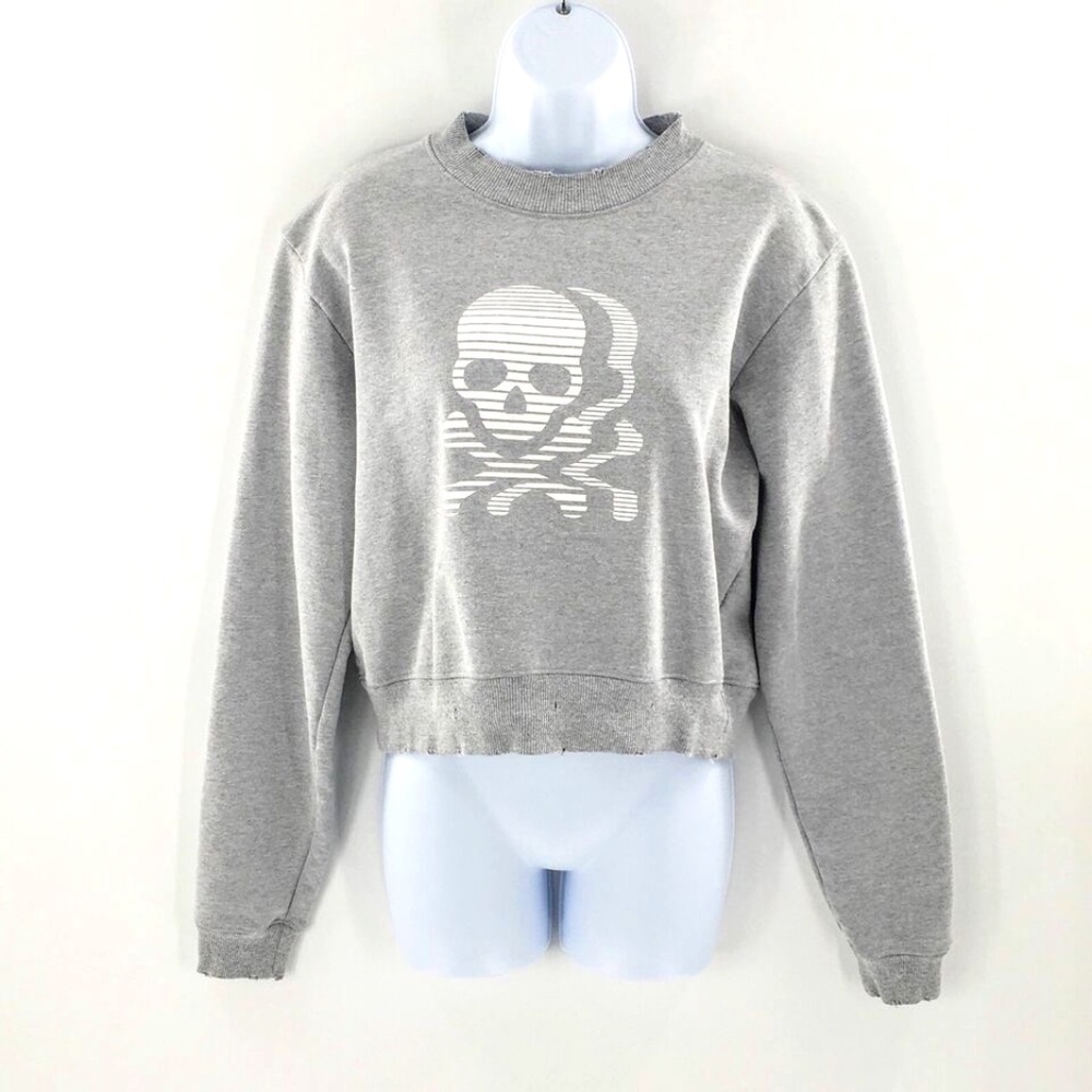 Soulcycle Womens Sweatshirt Grey Skull Crossbones Distressed Crewneck Sz M